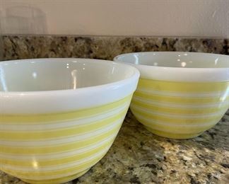 Two Pyrex Yellow Striped Bowls