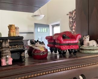 Assortment of Trinket Boxes, Framed Shadow Box Shelf with Mirror