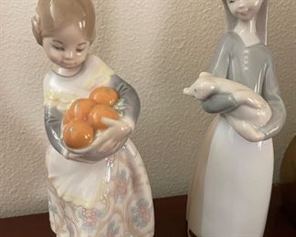 Lladro Girl from Valencia #4841,  1970s Lladro Figurine Girl With Pig Holding Piglet #1011
