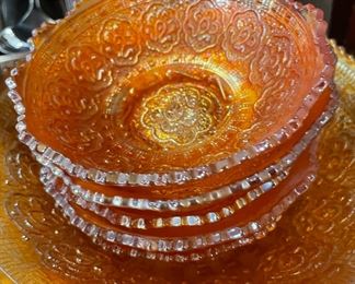 Orange Carnival Glass - 5 bowls, 1 Large Bowl
