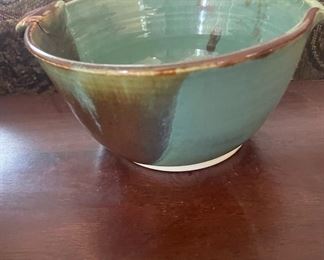 Turquoise and Brown Glazed Pottery Bowl