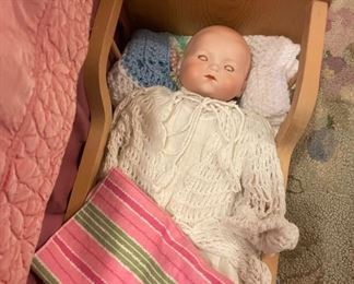 Antique Doll and Doll Crib