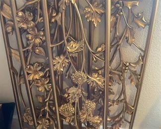 Four Panel Gold Resin Floral Design Wall Hanging