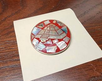 Alpaca Abalone Inlaid Pyramid Brooch Pendant Hecho En Taxaco