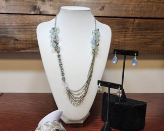 Baby Blue Rhinestone And Beaded Necklace Accessories