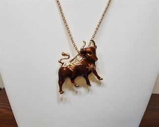 Boho Brown Bull Cow Necklace Brooch