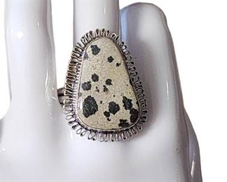 Dalmatian Jasper Sterling Silver Ring