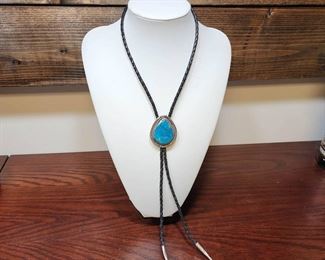 Navajo Signed CC Turquoise BOLO Tie
