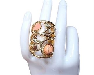 Peach Turquoise Statement Ring