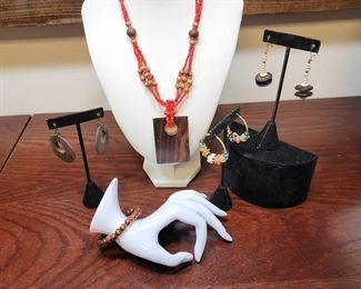 Orange Seed Bead Wood Jewelry