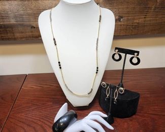 Seed Bead And Stone Necklace Black Gold More