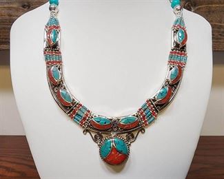 Turquoise Inlaid Necklace Heavy ABSOLUTELY Beautiful