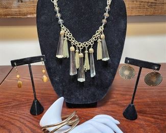 Vintage Glass Champagne Beveled Necklace Accessories