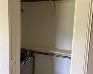 Closet rods thru out shelving, cabinets 