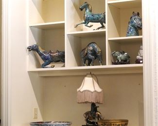 Cloisonne horses, Horse with rider lamp, 19" 19th century Imari bowl, 19th century Satsuma bowl