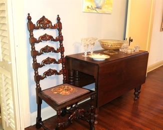 Ladder back chair, early 20th century, drop leaf dining table