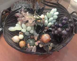 Jade, rose quartz, carnelian, and amethyst fruit