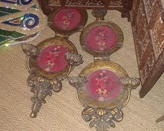 Pair of hand painted wall sconces