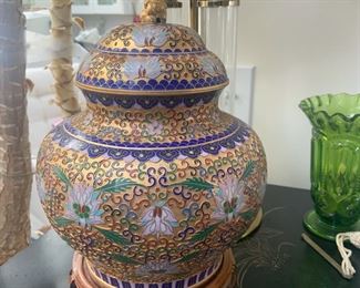 Cloisonné Jar with Lid/Urn - Gold and Purple Accents