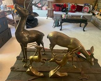 Two Small Brass Deer Statues, Two Brass Gazelle Figurines