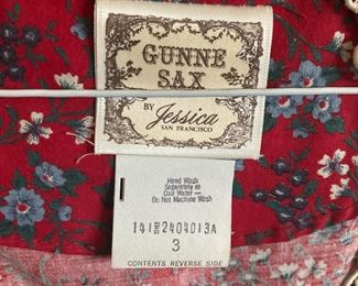 Gunne Sax Red Dress with Floral Design