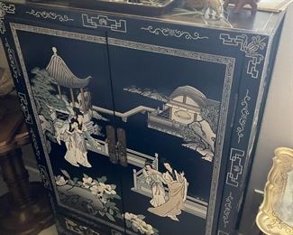 Black Lacquered Japanese Chinoiserie Cabinet 