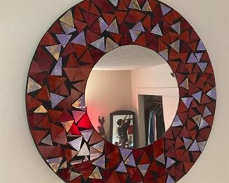 Round Red and Purple Mosaic Style Mirror