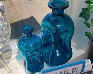 Two Sizes - Mid-Century Kluk Kluk Turquoise Aqua Blue Decanter 