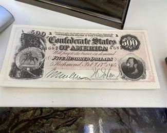 1864 $500 Confederate States of America Currency 