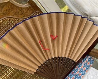 Gold Asian Theme Painted Hand Fan