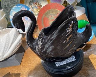 Ceramic Black Swan Planter