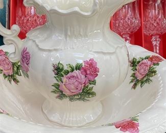 Pitcher and Wash Bowl with Rose Design