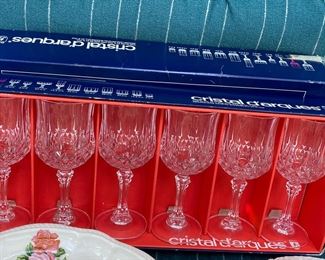 Three Boxed Sets of 6 Cristal D'arques Wine/Water Glasses