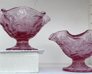 Two Pink Fenton Strawberry Candy Dishes