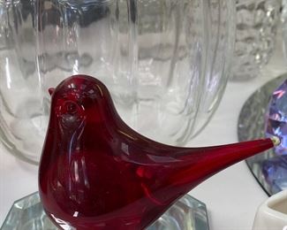 Red Blown Glass Bird Figurine