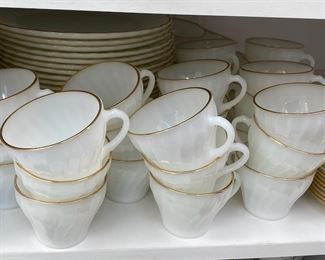Set of 27 Anchor Hocking Milk Glass Mugs with Gold Rim