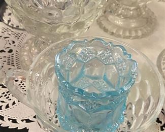 Blue Cut Glass Toothpick Holder