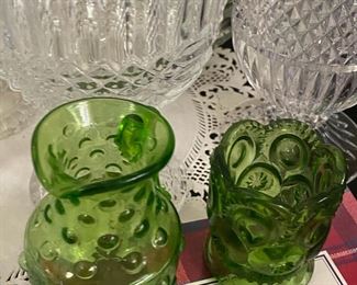 Green Hobnail Small Pitcher, Green Glass Toothpick Holder