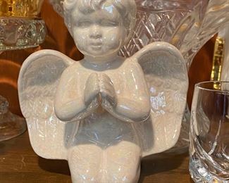 Ceramic Iridescent Kneeling Angel Figurine