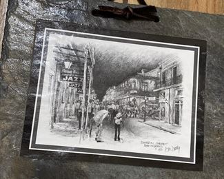 1980 Archie's Sketches - Historic New Orleans Bourbon St. on Roofing Slate Tile