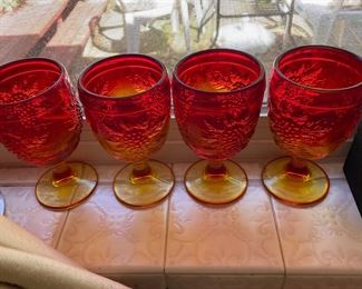 Set of 4 Viking Red Amberina Goblets 