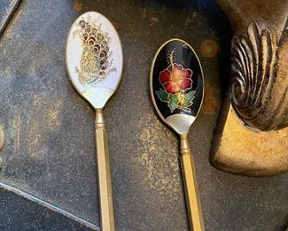 Set of 4 Cloisonné Enameled  Gold-Toned Spoons