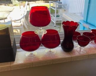 Set of 3 Ruby Red Brandy Glasses