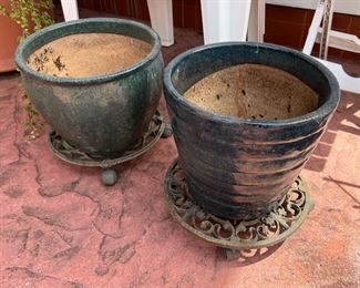 Two Medium/Large Glazed Terra Cotta Pots