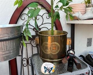 Asian Etched Brass planter