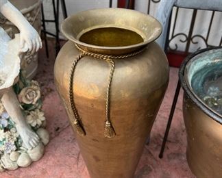 Hammered Rope Tassel Trim Solid Brass Vase - Made in India