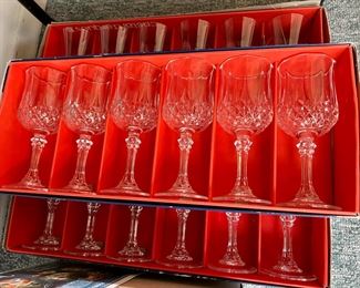 Three Boxed Sets of 6 Cristal D'arques Wine/Water Glasses