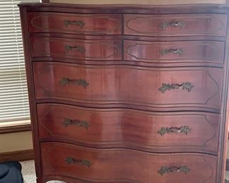 Lacquered Mahogany Curved Tall Boy Chest of Drawers/Dresser