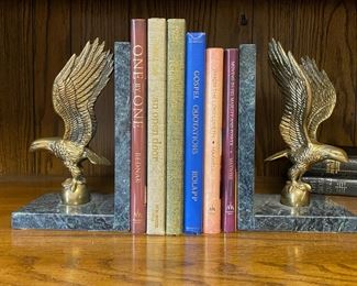 Assortment of Hard Back Books, Brass Eagle Book Ends