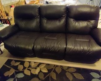 BEST CHAIRS, INC. BRAND - FAUX LEATHER - DOUBLE RECLING COUCH - $200, & 2 - FAUX LEATHER RELINING CHAIRS - $75 EACH - DARK CHOCOLATE COLOR